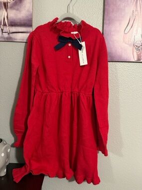 Janie and jack girls sweater dress size 8 fire red combed cotton new